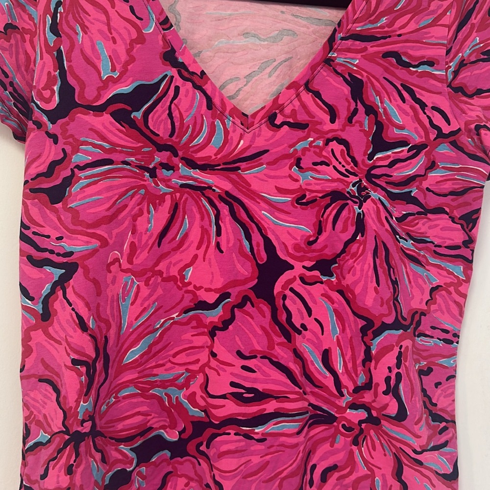 Lilly Pulitzer Pink and Blue Floral Short Sleeve Top
